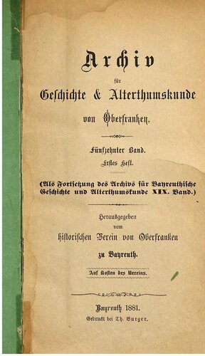 Archiv für Geschichte und Altertumskunde von Oberfranken