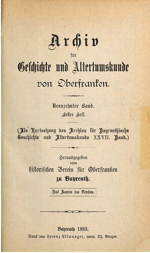 Archiv für Geschichte und Altertumskunde von Oberfranken