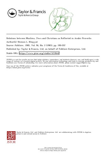 Relations between Muslims, Jews and Christians as Reflected in Arabic Proverbs.