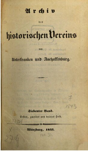 Archiv des Historischen Vereins von Unterfranken und Aschaffenburg