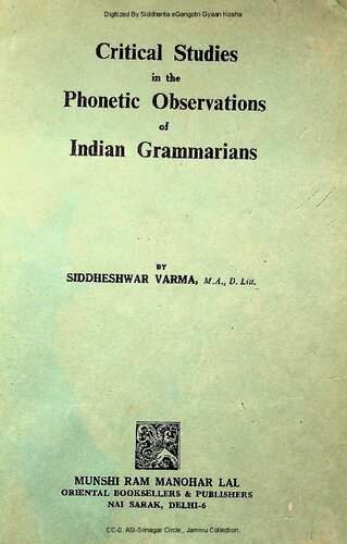 Critical Studies in the Phonetic Observations of Indian Grammarians