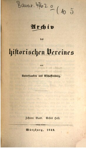 Archiv des Historischen Vereins von Unterfranken und Aschaffenburg