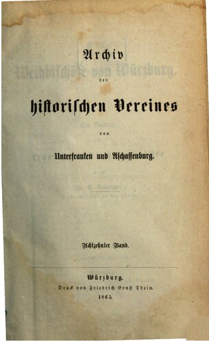 Archiv des Historischen Vereins von Unterfranken und Aschaffenburg