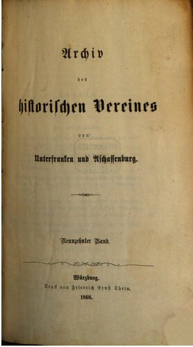 Archiv des Historischen Vereins von Unterfranken und Aschaffenburg