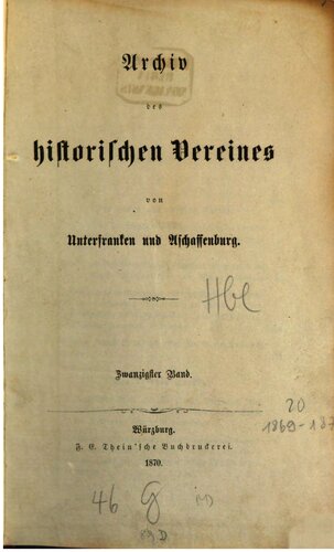 Archiv des Historischen Vereins von Unterfranken und Aschaffenburg