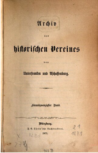Archiv des Historischen Vereins von Unterfranken und Aschaffenburg