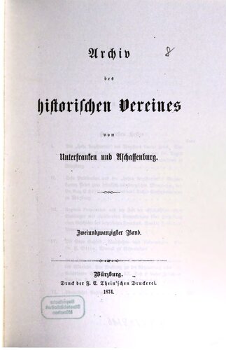 Archiv des Historischen Vereins von Unterfranken und Aschaffenburg