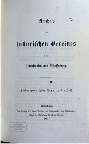 Archiv des Historischen Vereins von Unterfranken und Aschaffenburg
