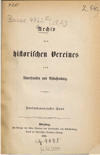 Archiv des Historischen Vereins von Unterfranken und Aschaffenburg