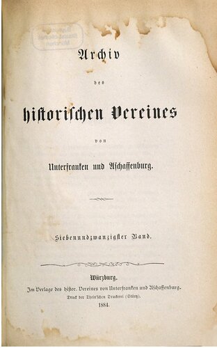 Archiv des Historischen Vereins von Unterfranken und Aschaffenburg