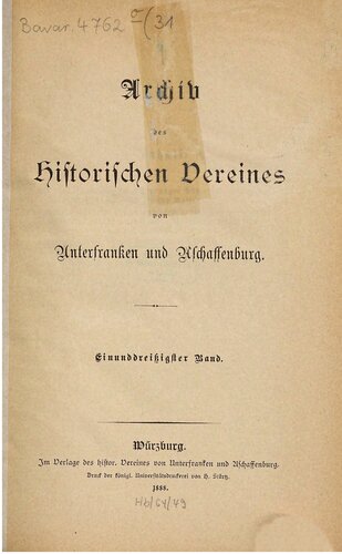 Archiv des Historischen Vereins von Unterfranken und Aschaffenburg
