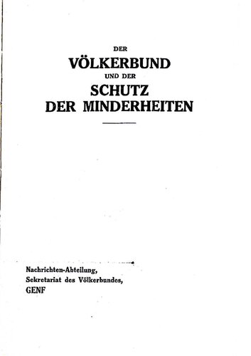 Der Völkerbund und der Schutz der Minderheiten