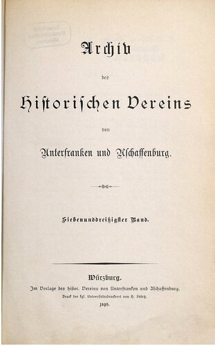 Archiv des Historischen Vereins von Unterfranken und Aschaffenburg