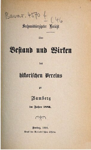 Bericht über Bestand und Wirken des Historischen Vereins für Oberfranken zu Bamberg