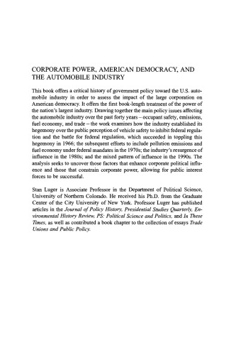 Corporate Power, American Democracy, and the Automobile Industry