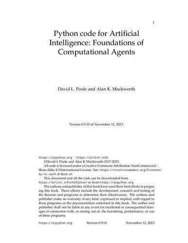 Python code for Artificial Intelligence: Foundations of Computational Agents