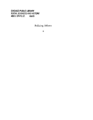 Policing Athens: Social Control in the Attic Lawsuits, 420-320 B.C.