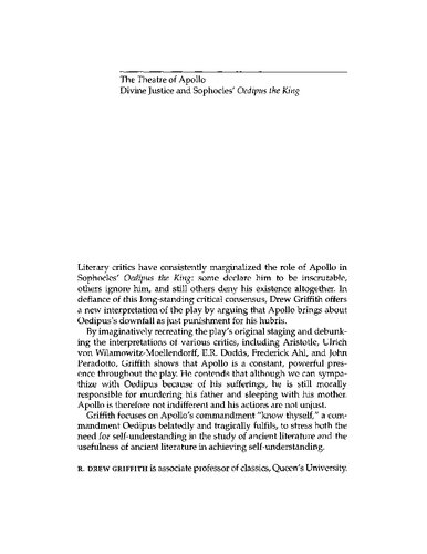 Theatre of Apollo: Divine Justice and Sophocles' Oedipus the King