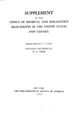 Supplement to the census of medieval and renaissance manuscripts in the United States and Canada