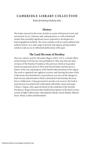 The Land Revenue of Bombay: A History of its Administration, Rise, and Progress