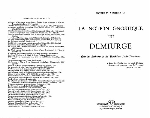 La notion gnostique du démiurge dans les écritures et les traditions judo-chrétiennes (1959)