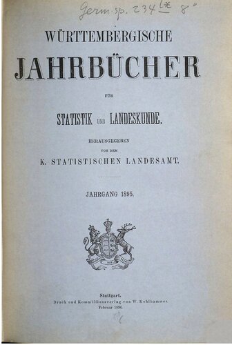 Württembergische Jahrbücher für Statistik und Landeskunde