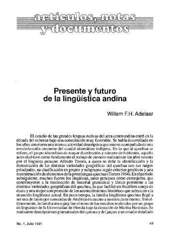 Presente y futuro de la lingüística andina