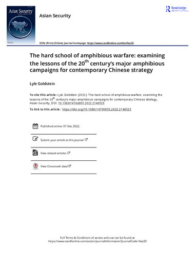 The hard school of amphibious warfare: examining the lessons of the 20th century’s major amphibious campaigns for contemporary Chinese strategy