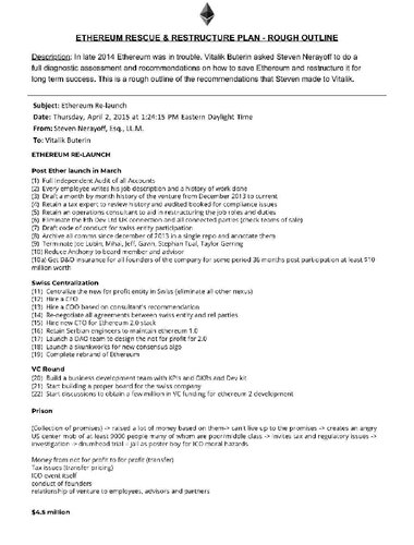 ETHEREUM RESCUE & RESTRUCTURE PLAN