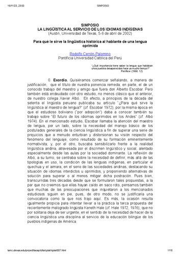 Para qué le sirve la lingüística histórica al hablante de una lengua oprimida