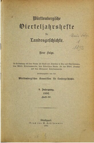 Württembergische Vierteljahreshefte für Landeskunde
