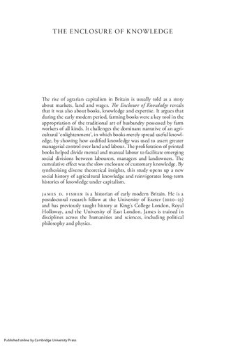 The Enclosure of Knowledge. Books, Power and Agrarian Capitalism in Britain, 1660–1800