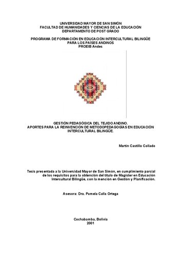 Gestión pedagógica del tejido andino. Aportes para la reinvención de metodopedagogías en educación intercultural bilingüe (EIB)