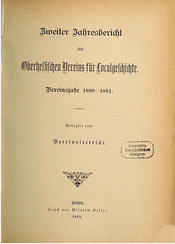 Jahresbericht des Oberhessischen Vereins für Localgeschichte
