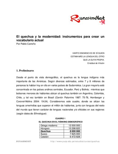 El quechua y la modernidad: instrumentos para crear un vocabulario actual