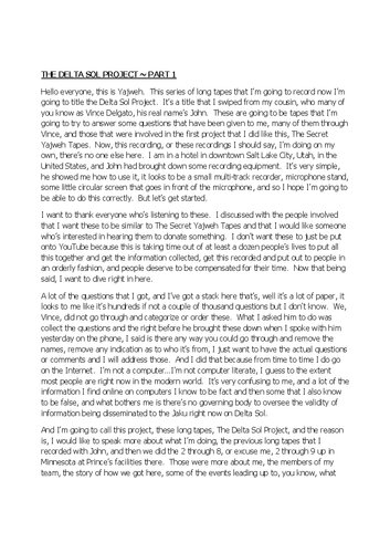 Yajweh transcript - Delta Sol Project