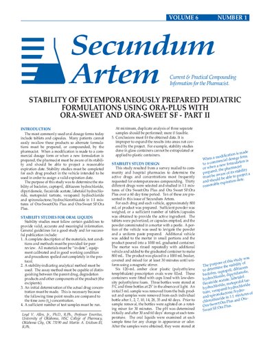 STABILITY OF EXTEMPORANEOUSLY PREPARED PEDIATRIC FORMULATIONS USING ORA-PLUS WITH  ORA-SWEET AND ORA-SWEET SF