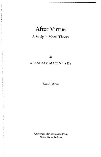After Virtue: A Study in Moral Theory, Third Edition