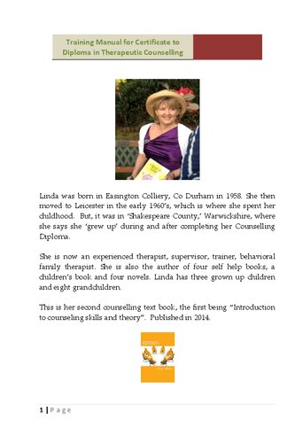 Training Manual for Certificate to Diploma in Therapeutic Counselling