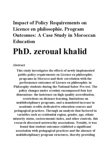 Impact of Policy Requirements on Licence en philosophie Program Outcomes A Case Study in Moroccan Education