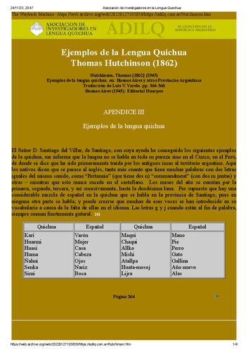 Ejemplos de la lengua quichua [=quechua; año 1862]