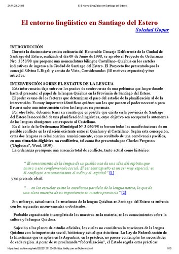 El entorno lingüístico en Santiago del Estero