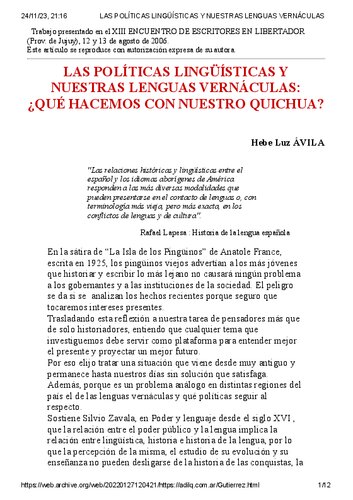 Las políticas lingüísticas y nuestras lenguas vernáculas: ¿qué hacemos con nuestro quichua?