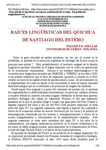 Raíces lingüísticas del quichua de Santiago del Estero (familia quechua)