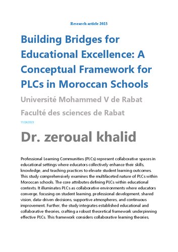 Building Bridges for Educational Excellence A Conceptual Framework for PLCs in Moroccan Schools
