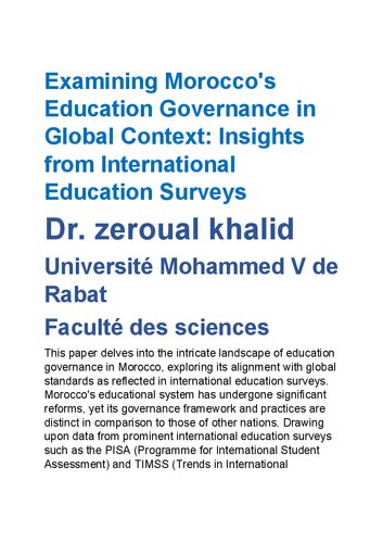 Examining Morocco s Education Governance in Global Context Insights from International Education Surveys
