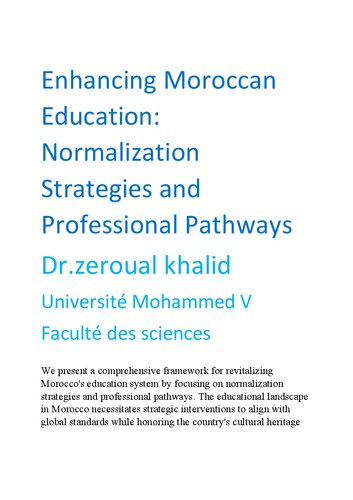 Enhancing Moroccan Education Normalization Strategies and Professional Pathways