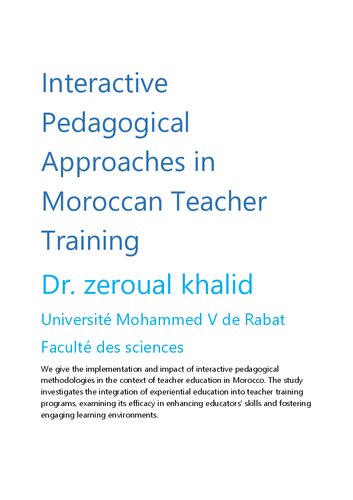 Interactive Pedagogical Approaches in Moroccan Teacher Training