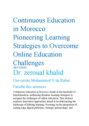 Continuous Education in Morocco Pioneering Learning Strategies to Overcome Online Education Challenges