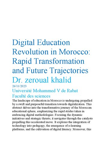 Digital Education Revolution in Morocco Rapid Transformation and Future Trajectories